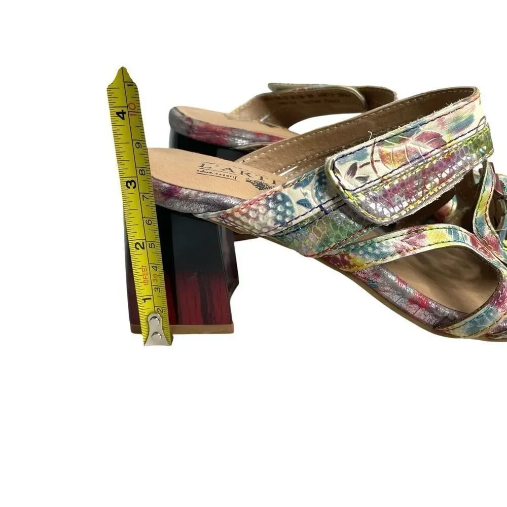 L’Artiste floral block‎ heel slide sandals heels Size 39 turquoise boho artsy